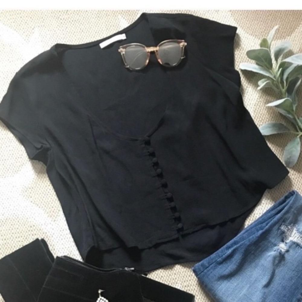 Flynn Skye Venice Crop Top S Black Button Scoop Whimsigoth Witchy Dark Romance